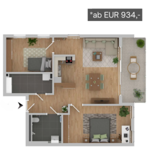 Grundriss Wohnung 3 der Wohnanlage am Fritzbruch