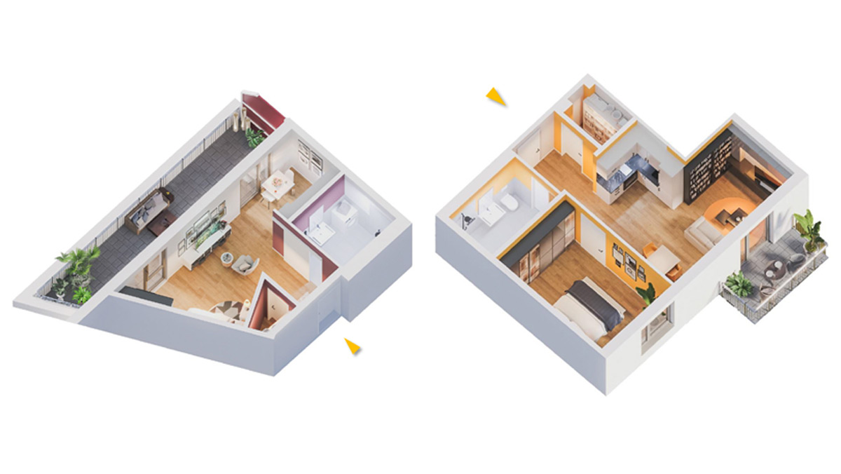 Beispielgrundrisse der Service-Apartments in der Residenz Nordend Eberswalde, 1- bis 2-Zimmer-Wohnungen