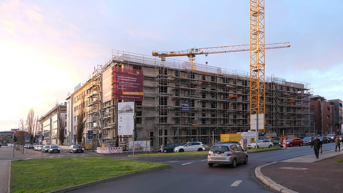 Baustelle der Residenz Am Hallorenring während der Bauphase 2023