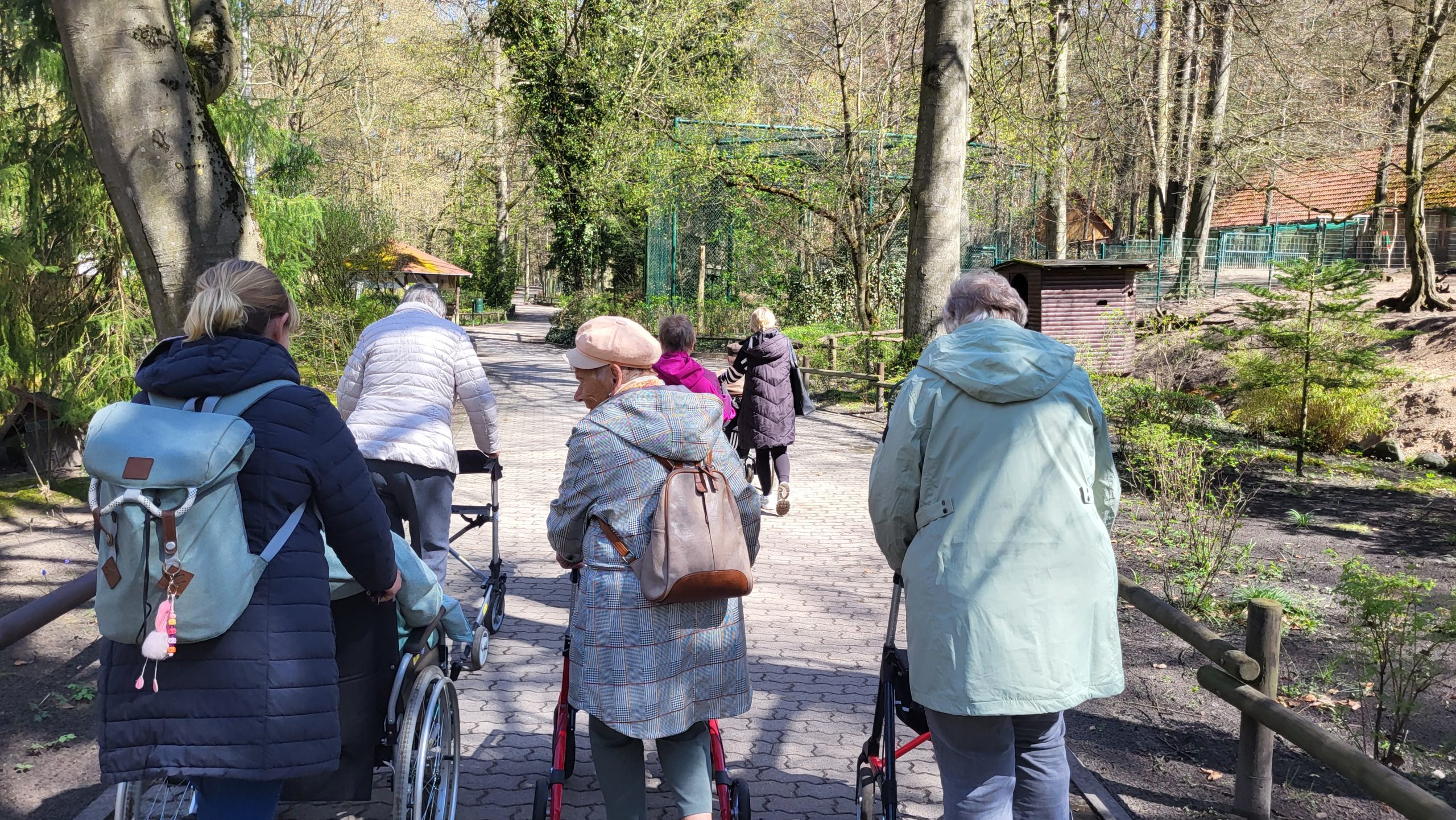 Senior residents of the Eberswalde day care centre take a stroll along the animal enclosures at Eberswalde Zoo.